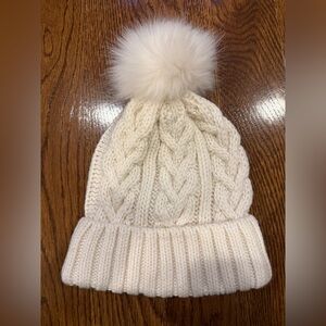 GAP Kids Cream White Cable Knit Pom Beanie